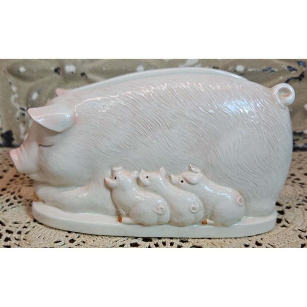 Vintage Rustic Otagiri Pig Sow & Piglets Napkin Holder Farmhouse Japan-F13